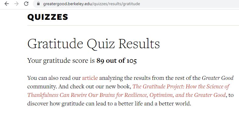 Gratitude Quiz Results